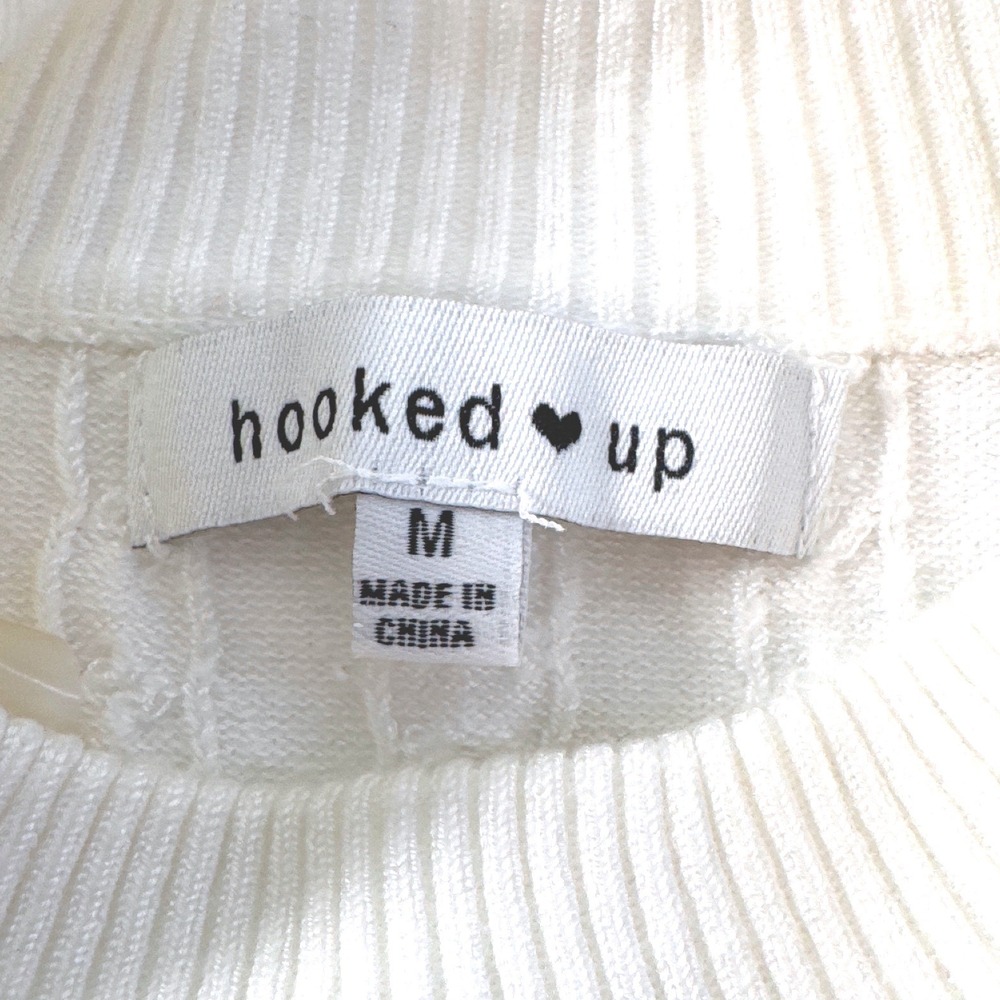 Hooked Up Women Cream White Cable Knit Mock Neck Raglan Sweater Size M - Picture 7 of 8